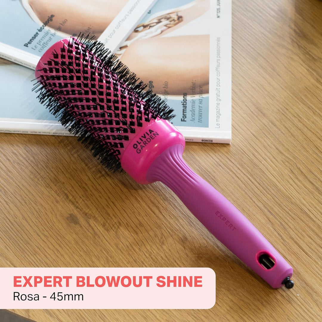 Olivia Garden Expert Blowout Shine – Pink - 45 - Runde, antistatische Keramikbürste für glänzende un