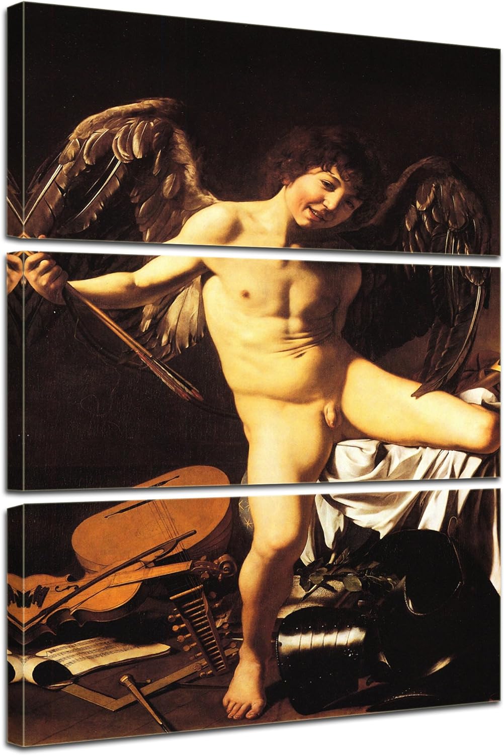 Bilderdepot24 Bild auf Leinwand | Caravaggio Amor als Sieger in 60x90 cm mehrteilig als Wandbild | W