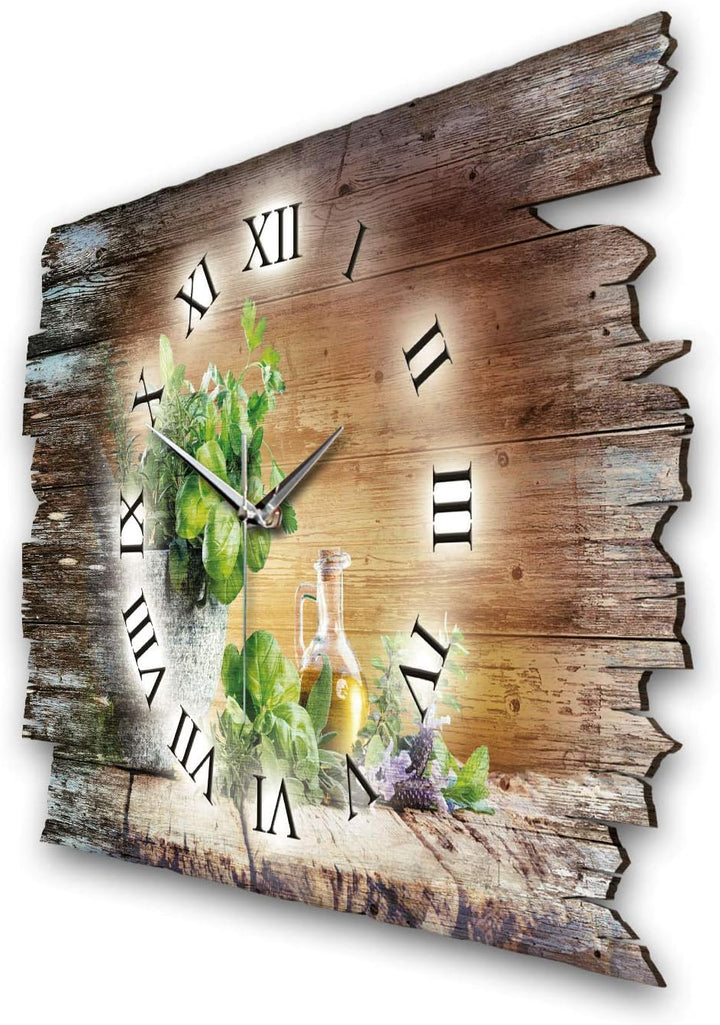 Kräuter Landhaus Shabby Style Designer Wanduhr Funkuhr aus Holz *Made in Germany leise ohne Ticken W