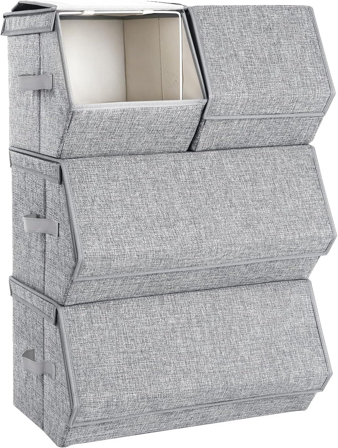 SONGMICS Aufbewahrungsbox mit Deckel, 4er Set Kleiderschrank-Organizer, stapelbar, Faltbox mit Magne