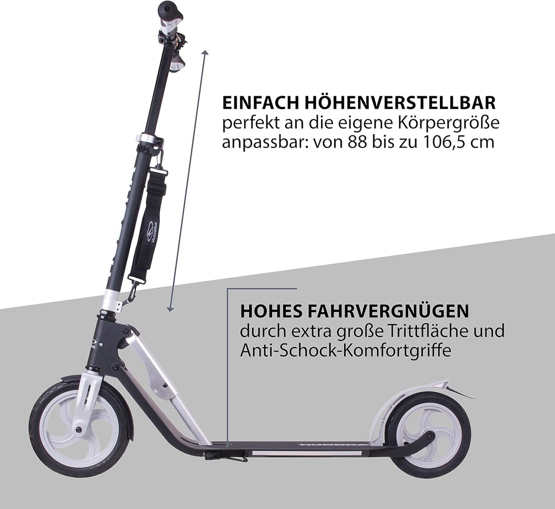 HUDORA BigWheel Air 230 Scooter - Tretroller mit/ohne Handbremse - Stabiler Aluminium-Roller mit Luf