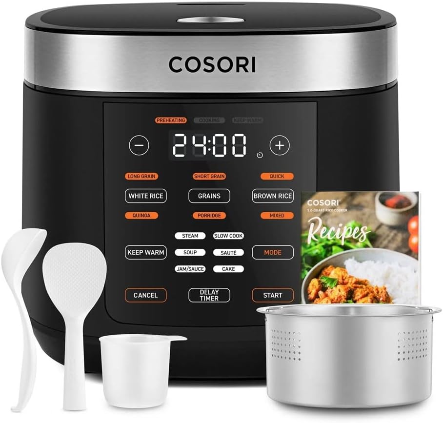 COSORI Reiskocher & Dampfgarer mit Keramik-Innentopf und Fuzzy Logic, 50 Rezepte, 1,8L Fassungsvermö