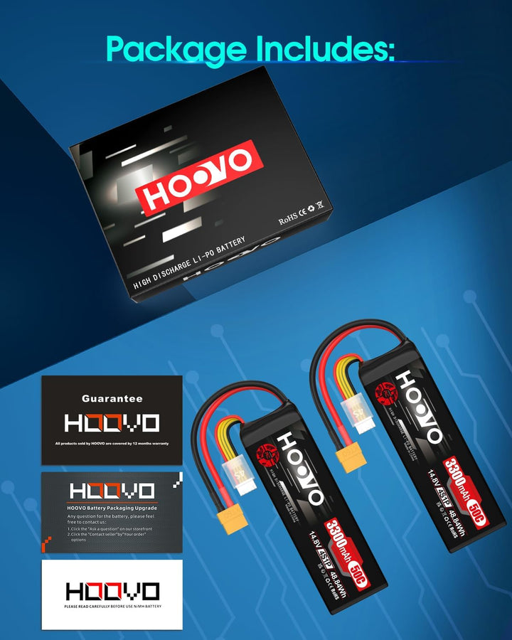 HOOVO 4S Lipo Akku 14,8V 3300mAh 50C RC Battery Softcase mit XT60 Stecker für RC Car Buggy Hubschrau