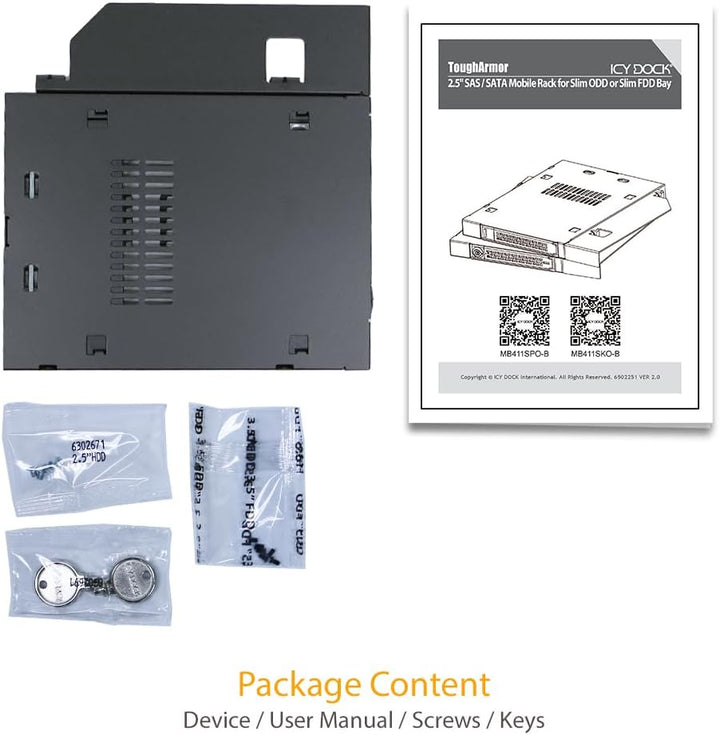 ICY DOCK SATA/SAS Hot Swap Wechselrahmen für 2,5 Zoll (6,4cm) SSD/HDD - Slim-ODD/Slim-FDD Vollmetall