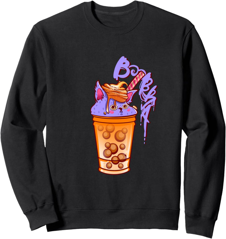 Lustige Katze mit Bubble Tea, Mädchen, Kinder, Kawaii Kult Sweatshirt