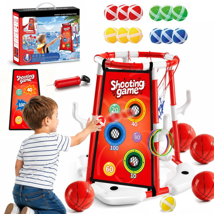 Ronronner 3-in-1 Pool Basketballkorb für Den Pool, Pool Spielzeug mit Sticky Ball Toss & Ring Toss,