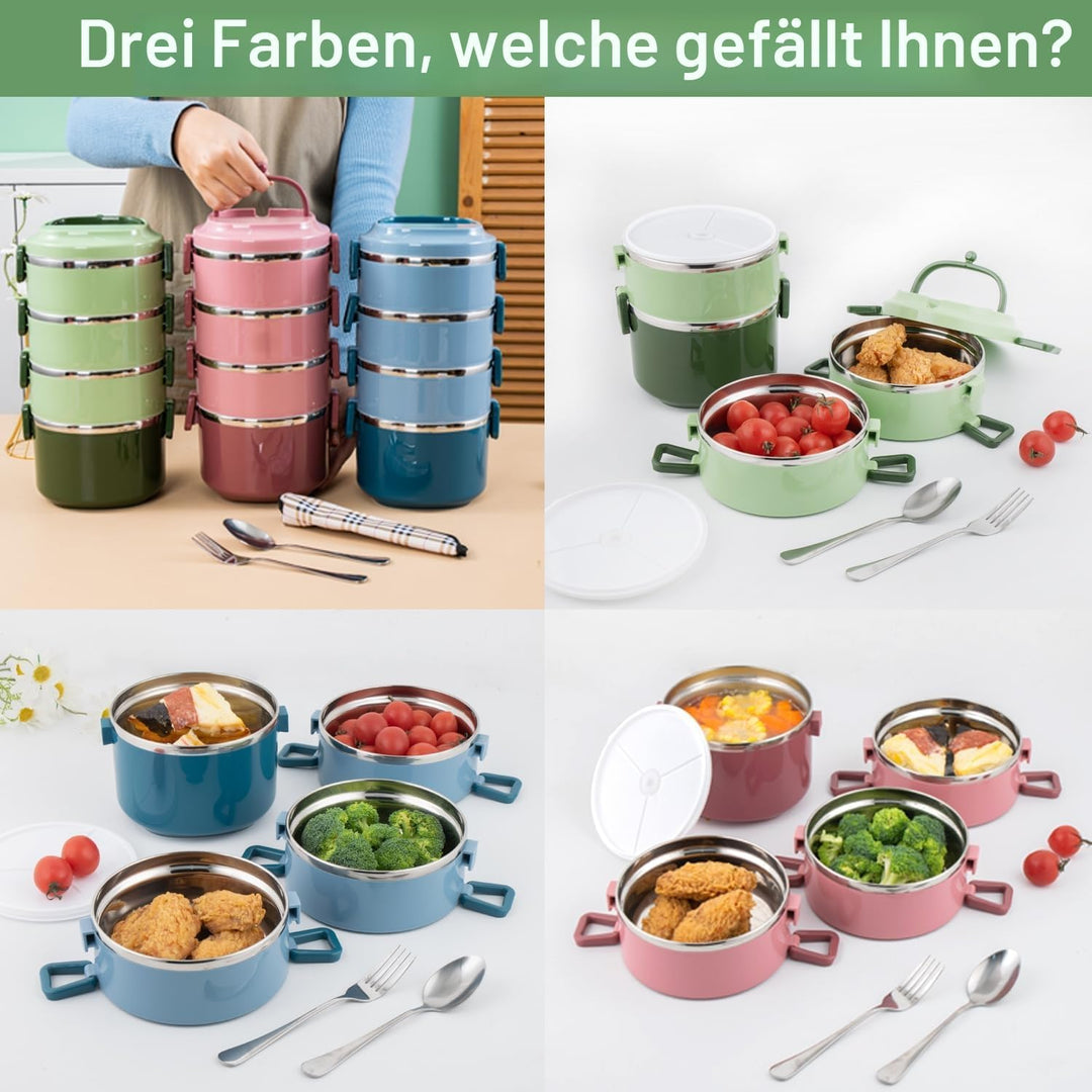 SANQIAHOME 4 Schichten Mehrschichtige stapelbare Edelstahl-Lunchbox,Auslaufsicher,rosa Rosa 4 Schich