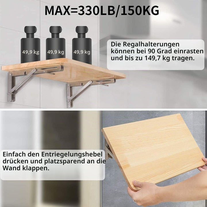 Klappkonsole Schwerlast 350mm,YUMORE Regalträger Klappbar Edelstahl Klappregalhalterungen Wand Tisch