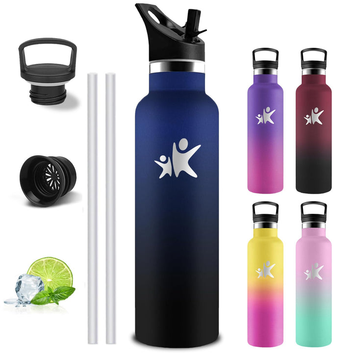 Edelstahl Trinkflasche, Sport Trinkflasche 1 liter, Thermosflasche Mit 2 Deckeln, Doppelwandige Vaku
