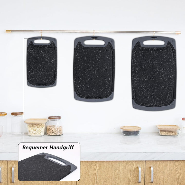 Schneidebrett-Set, Küchen-Schneidebretter mit rutschfesten Füssen und tiefer Saftrille, BPA-freie Ku