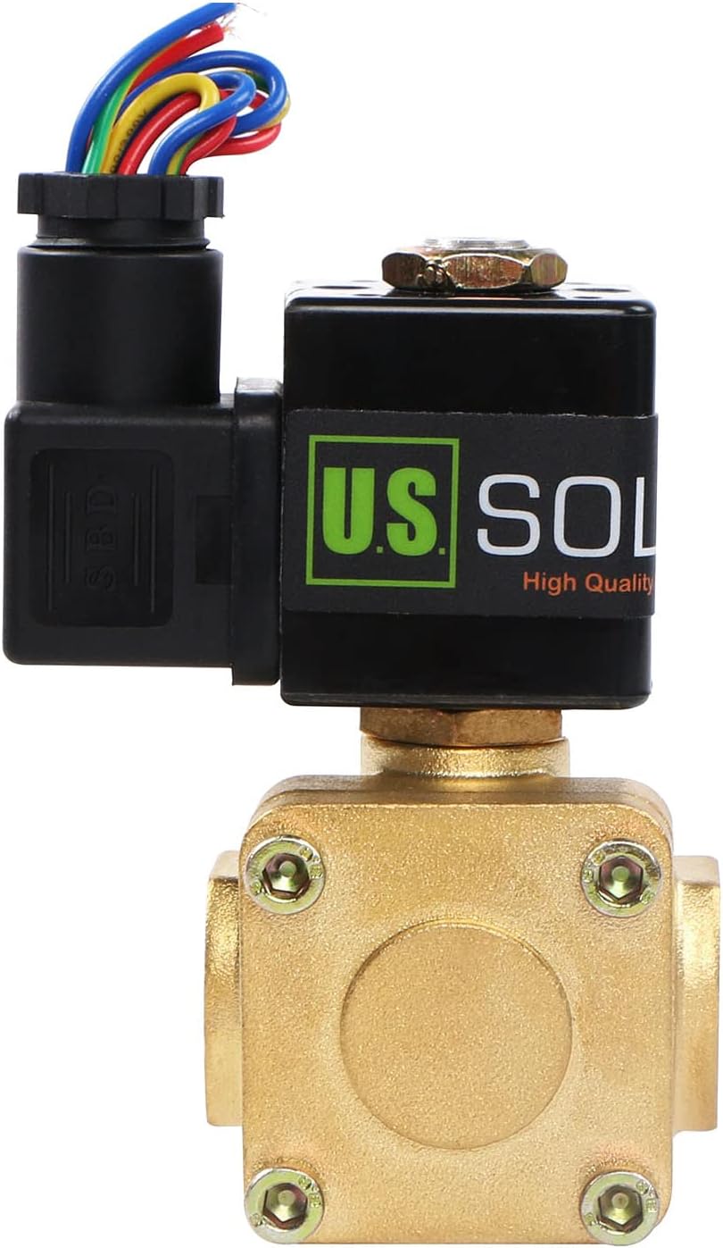 U.S. Solid 1/2" G 12 V DC Messing Magnetventil 0,1-16 Bar für Wasser Luft Gas Öl, NC, VITON, Vertika