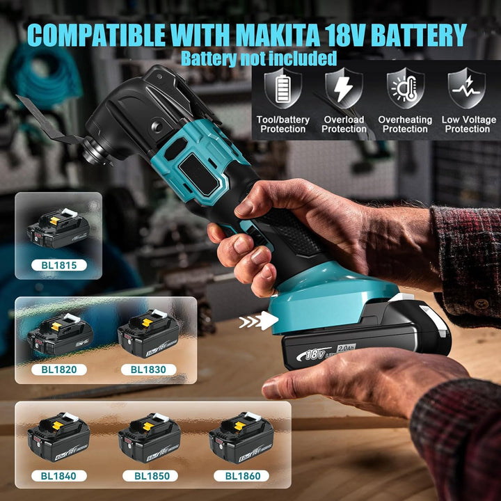 Akku-Multifunktionswerkzeug Kompatibel mit Makita Akku 18V, Kabelloses Oszillierendes Werkzeug-Set,