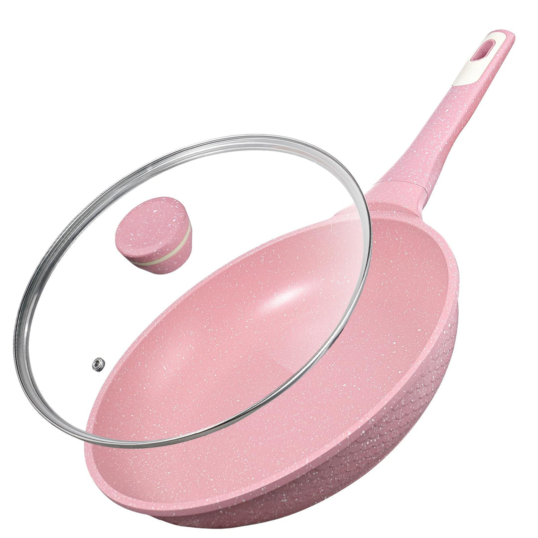 DYGG Antihaft Bratpfanne 20 cm mit Glasdeckel, Granitbeschichtung für fettfreies Braten, 100% frei v