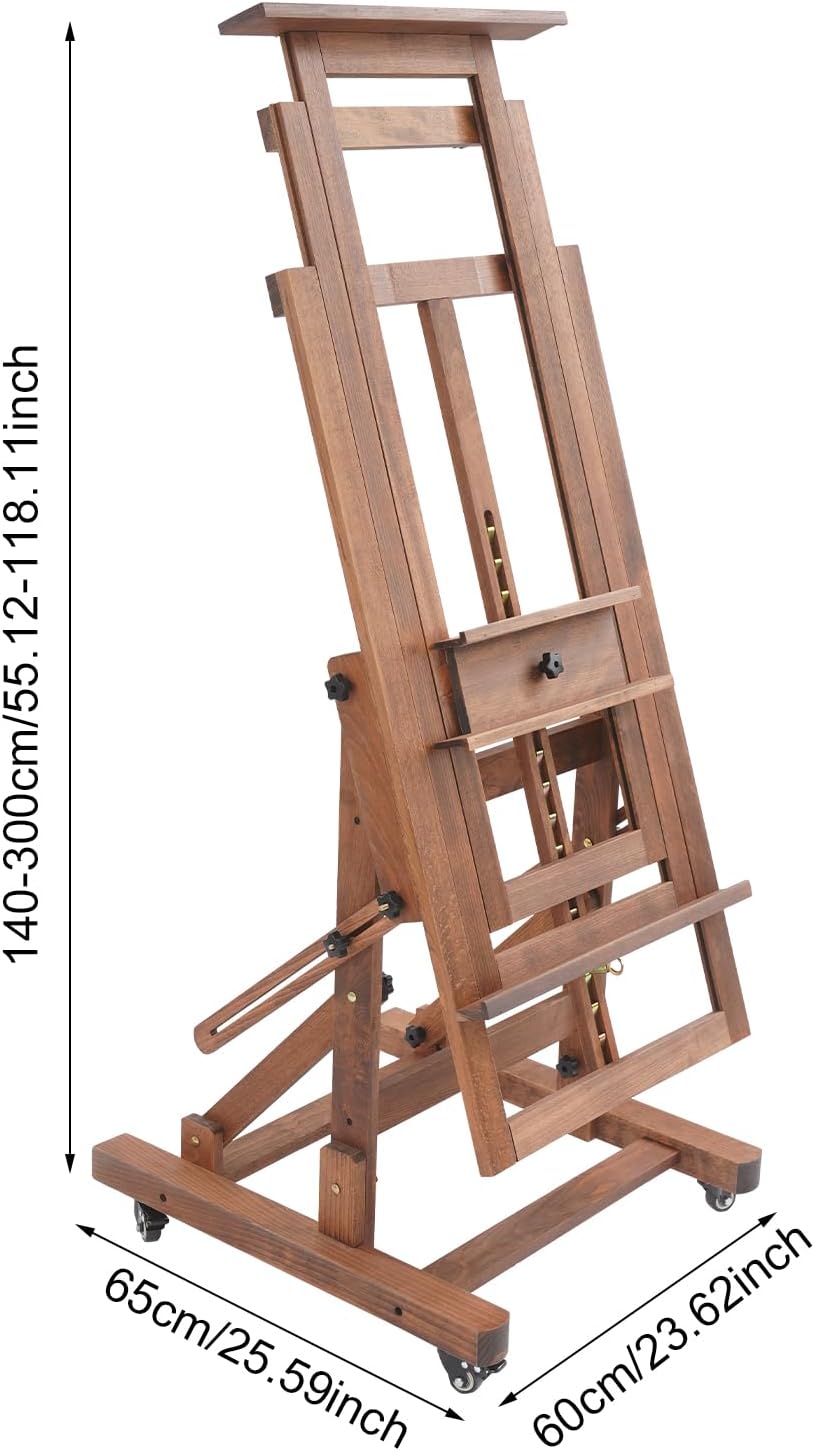 Staffelei Holz Einstellbar 140-300cm Staffeleien Gross mit Rädern, waagerecht und senkrecht malen, f