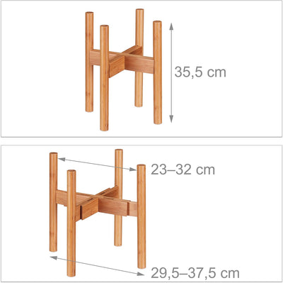 Relaxdays Blumenständer Bambus, individuell verstellbar, für Blumentöpfe bis 32 cm, Pflanzenständer,