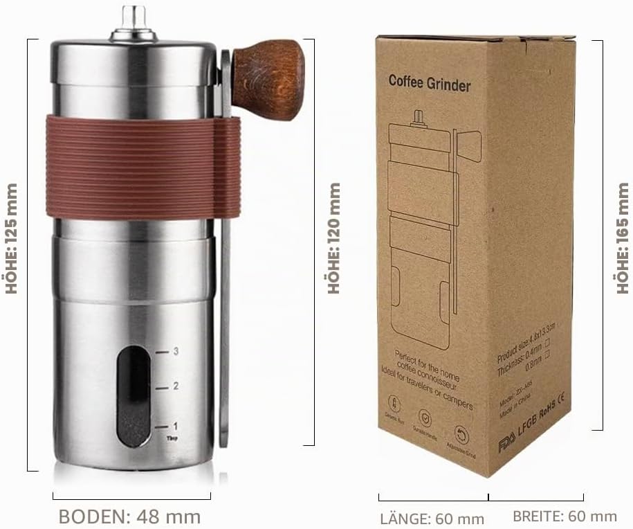 Manuelle Mini-Kaffeemühle, Keramik-Grat, Mini-Hand-Kaffeebohnenmühle mit 20 g Kapazität, verstellbar