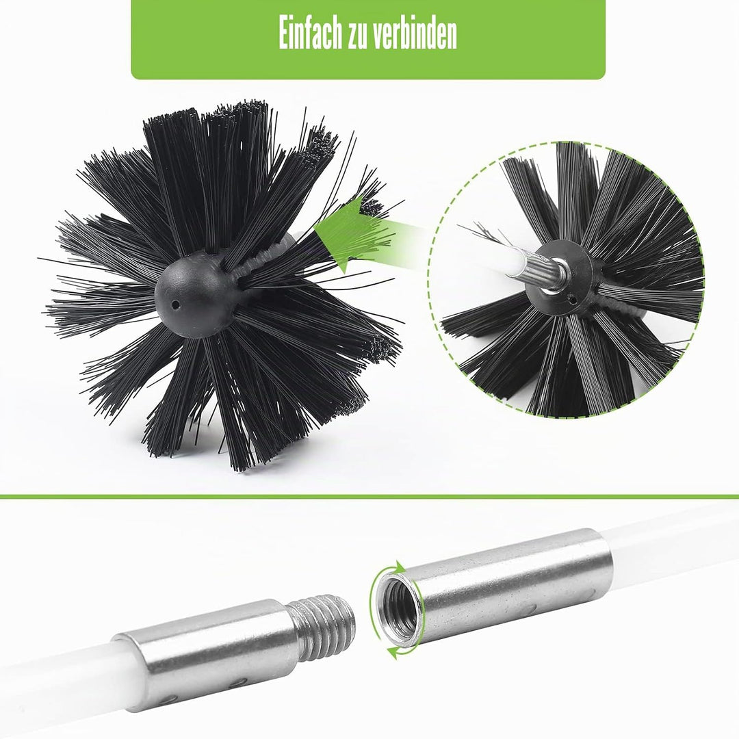 24 Stk Kaminbürste Stange Set mit 18 Flexible Stangen 410 mm+ 2 Bürstenköpfen 150mm + 1 Lange Holzbü