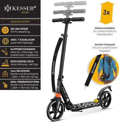 KESSER® Cityroller Scooter 205mm Räder PU Big Wheel - Pro-S Tretroller mit Doppel Federung, City-Rol