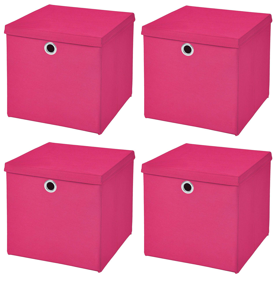 StickandShine 4er Set Pink Faltbox 28 x 28 x 28 cm Aufbewahrungsbox faltbar mit Deckel, Pink
