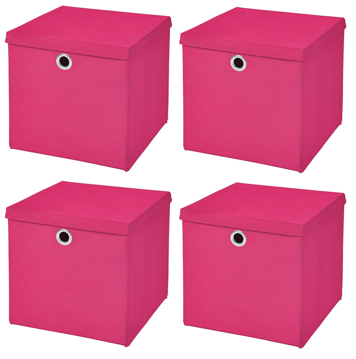 StickandShine 4er Set Pink Faltbox 28 x 28 x 28 cm Aufbewahrungsbox faltbar mit Deckel, Pink