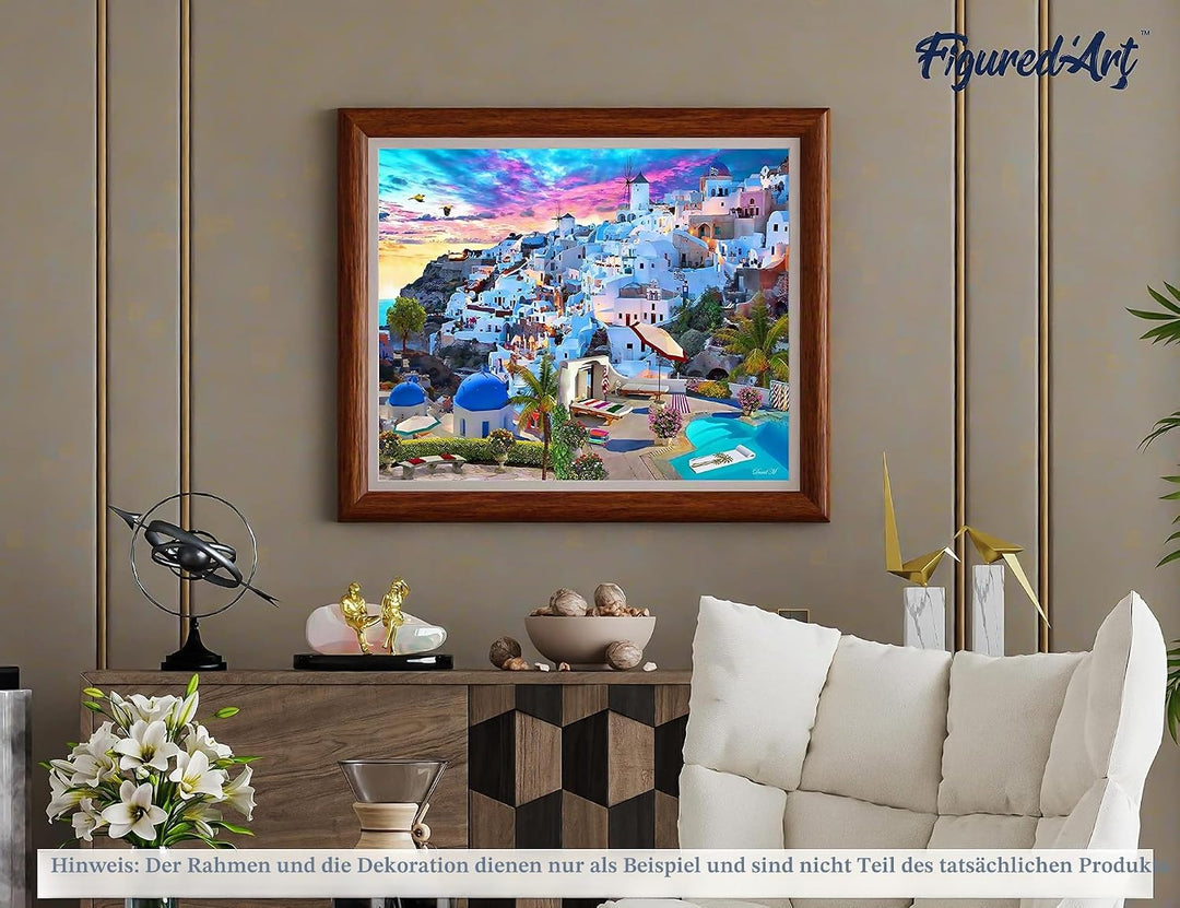 Figured'Art Malen Nach Zahlen Erwachsene Mit Rahmen Santorini - Paint by Numbers Basteln DIY Bastels