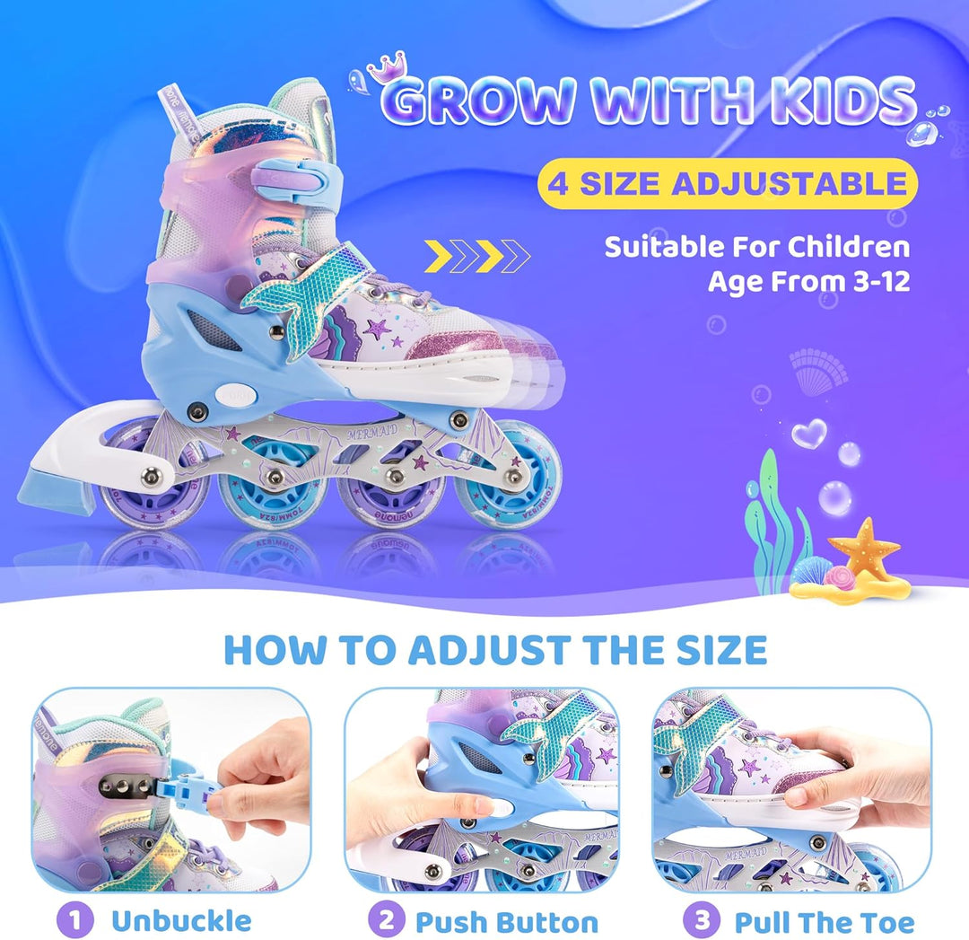 NEMONE Inliner für Mädchen Kinder 4 Grössen Verstellbar Blau Violett inliner für Kinder Drinnen Drau