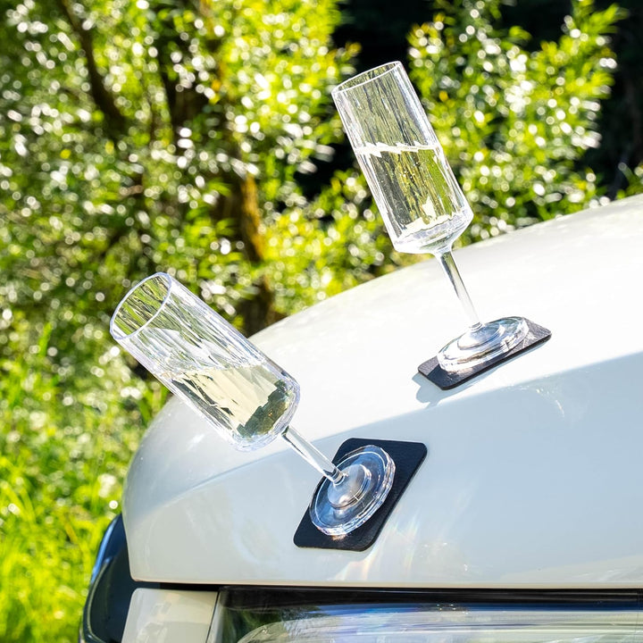 silwy® HIGH-TECH-Kunststoff-Magnet-Gläser inkl. Metall-Nano-Gel-Pads – rutschfeste Campinggläser, Bo