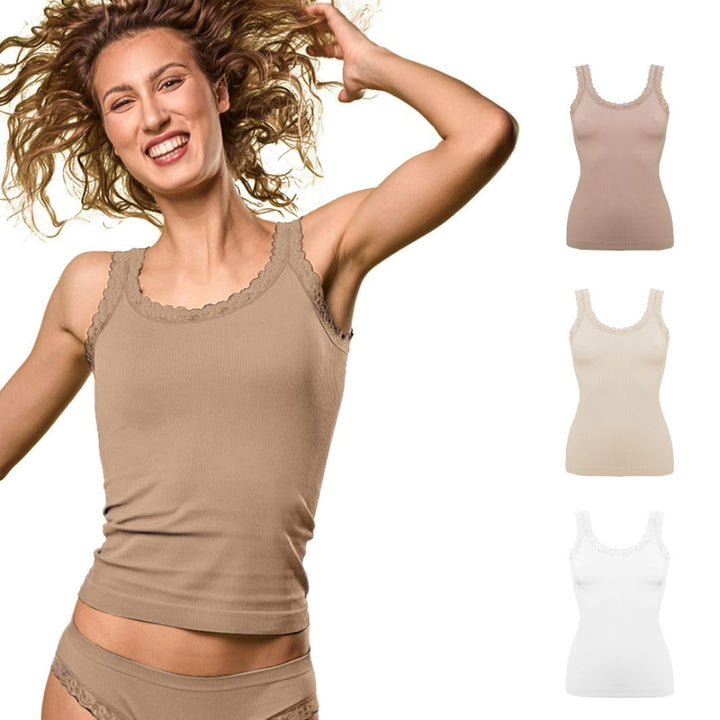 FOCENZA Tanktop mit Spitzenträgern, Nahtlose Technologie, Made in Italy L-XL White – Nude – Powder,