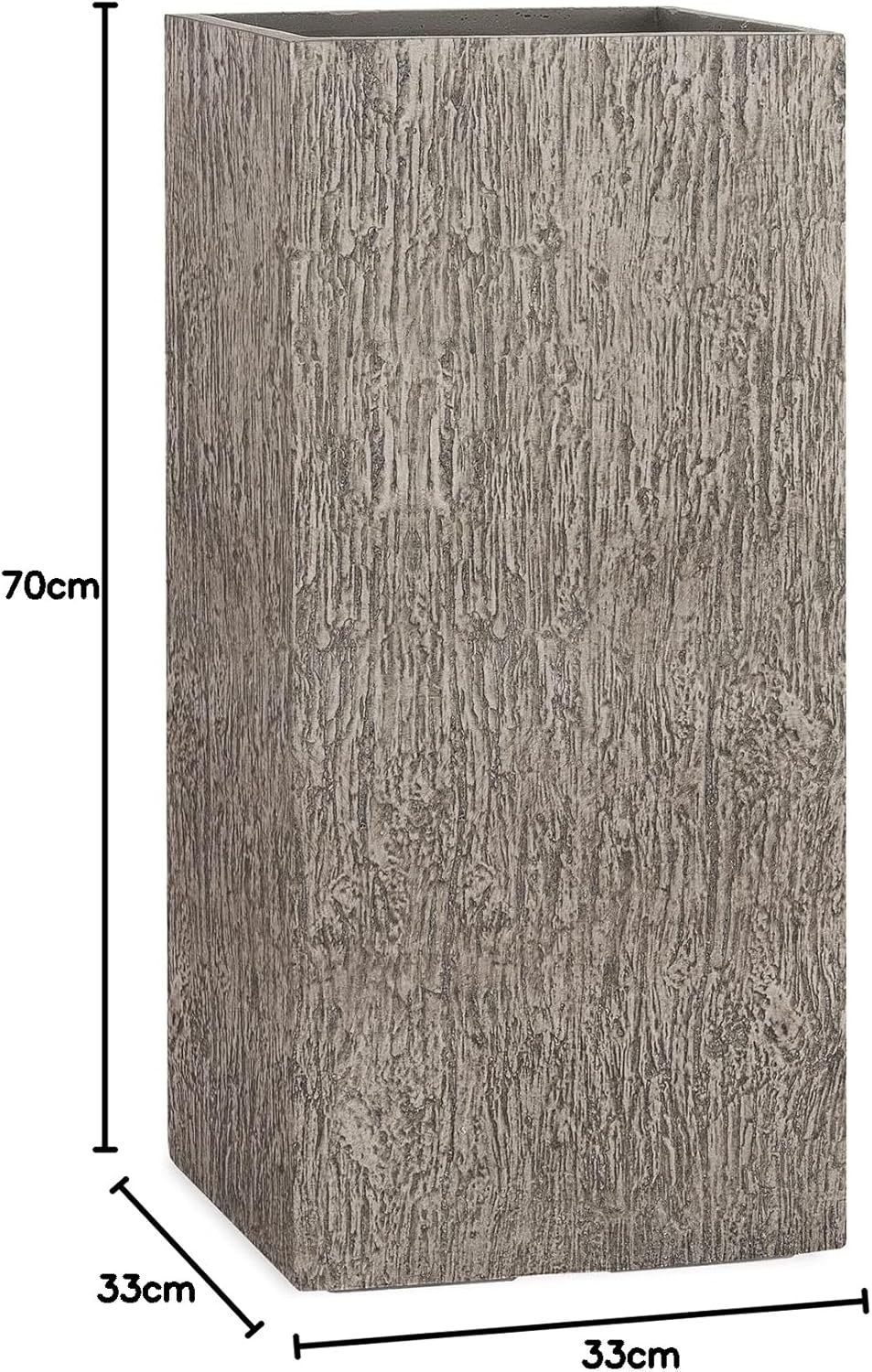 Pflanzwerk® Pflanzkübel Fiberglas Tower Wood Grau 70x33x33cm XXL *Frostbeständig* *UV-Schutz* *Quali