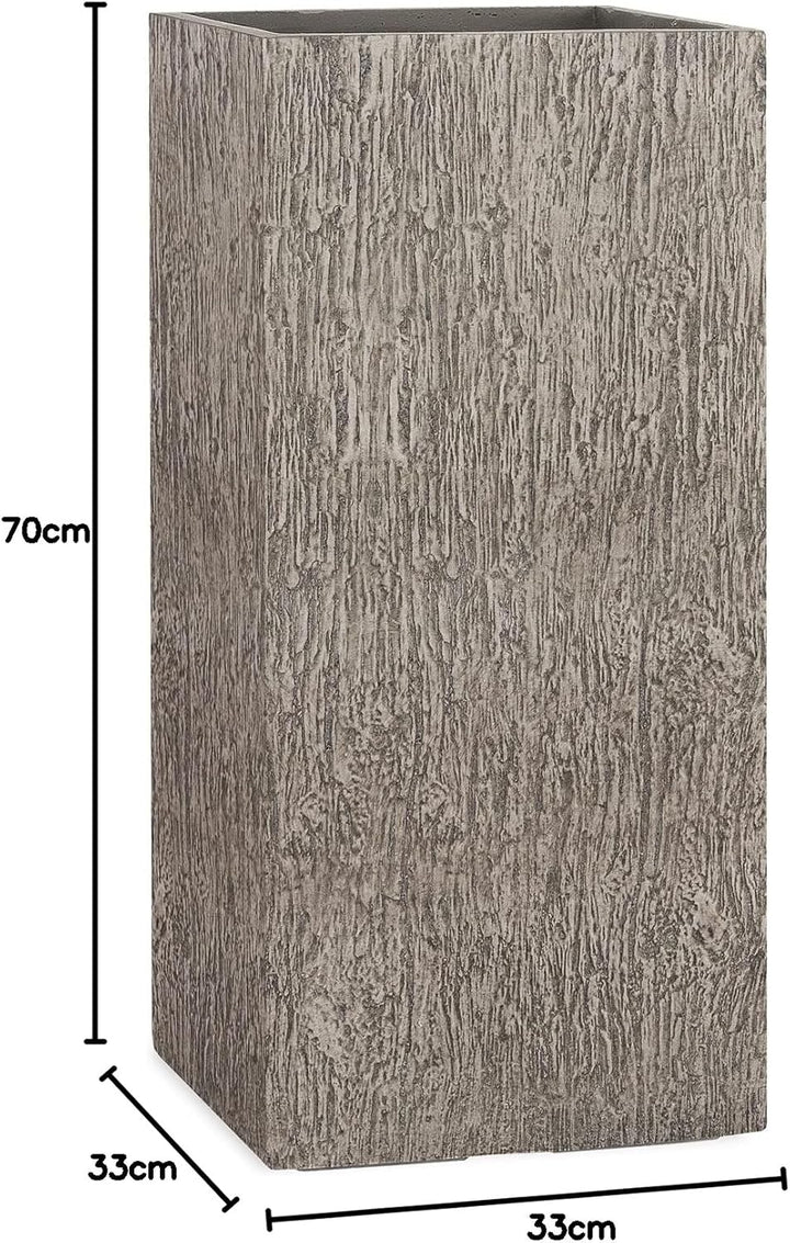 Pflanzwerk® Pflanzkübel Fiberglas Tower Wood Grau 70x33x33cm XXL *Frostbeständig* *UV-Schutz* *Quali