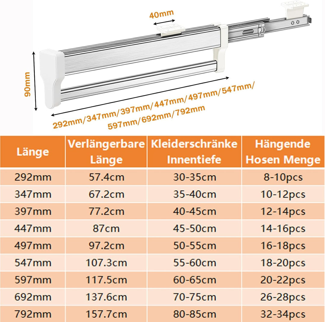 Ausziehbare Kleiderstange zum Herausziehen der Kleiderbügel Verstellbarer Kleiderschrank Teleskopsta