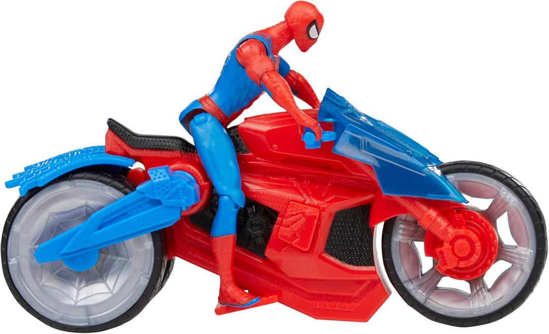 Spider-Man Marvel Web-Motorrad Spielzeug-Set mit 10 cm grosser Action-Figur und 2 Netz-Projektilen