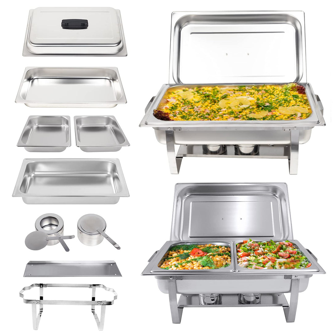Valgus 2-Pack 9L Edelstahl Chafing Dish Set Buffet Chafer Suppenwärmer mit faltbarem Rahmen Wassersc