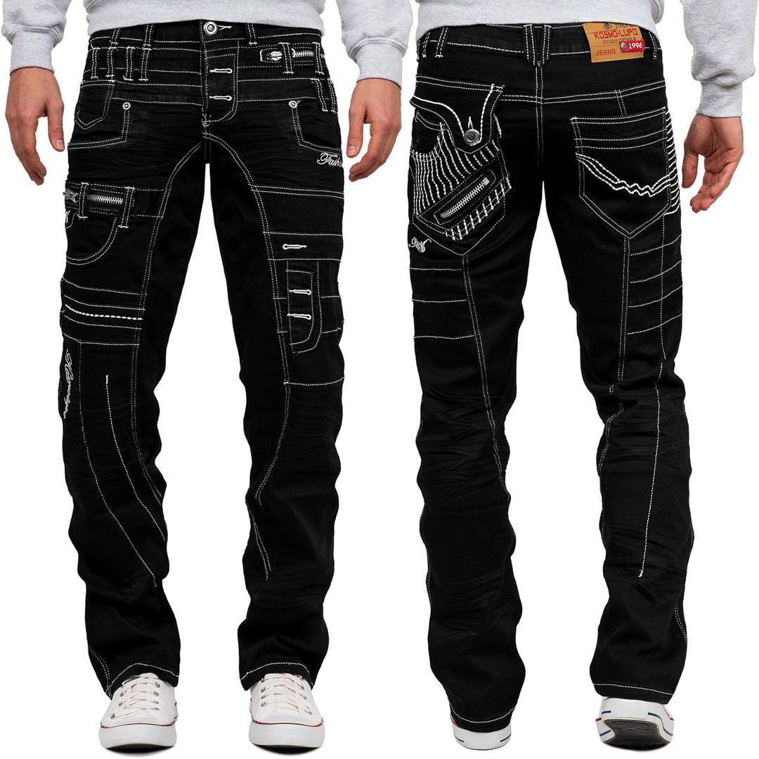 Kosmo Lupo Herren Jeans Extravagant Besondere Designs 40W / 34L Schwarz - 24, 40W / 34L Schwarz - 24