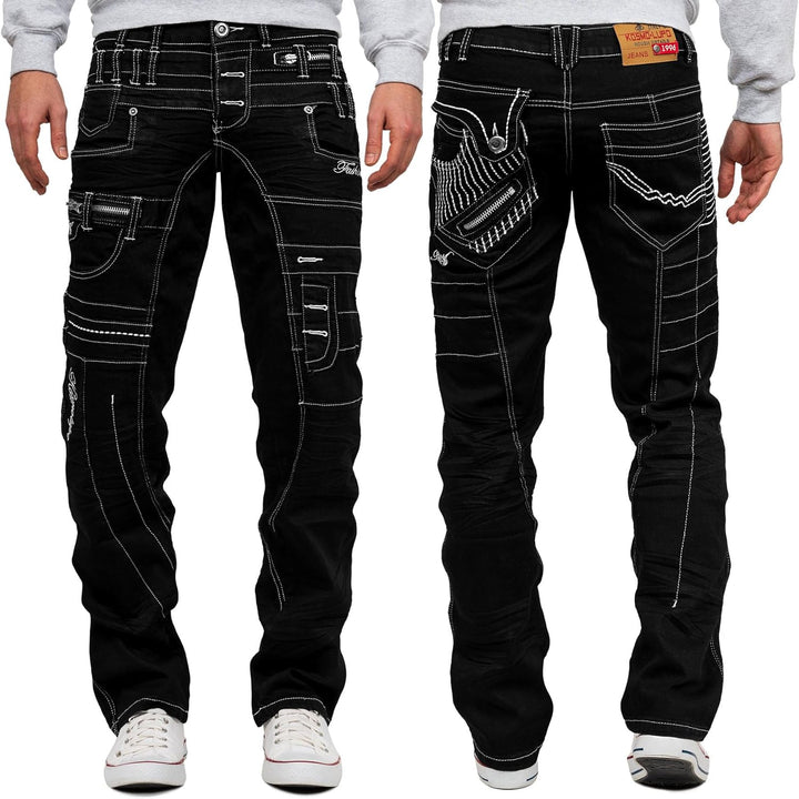 Kosmo Lupo Herren Jeans Extravagant Besondere Designs 40W / 34L Schwarz - 24, 40W / 34L Schwarz - 24