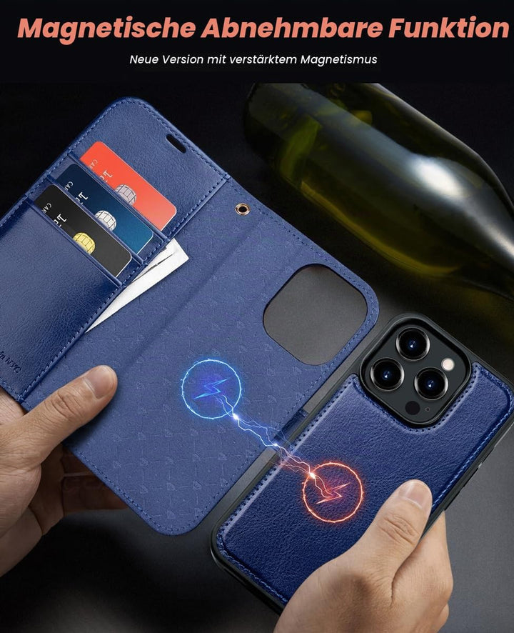 OCASE iPhone 15 Pro Max Hülle(2in1) Leder Stossfestes Case [Abnehmbare magnetische Hülle] [Kabellose
