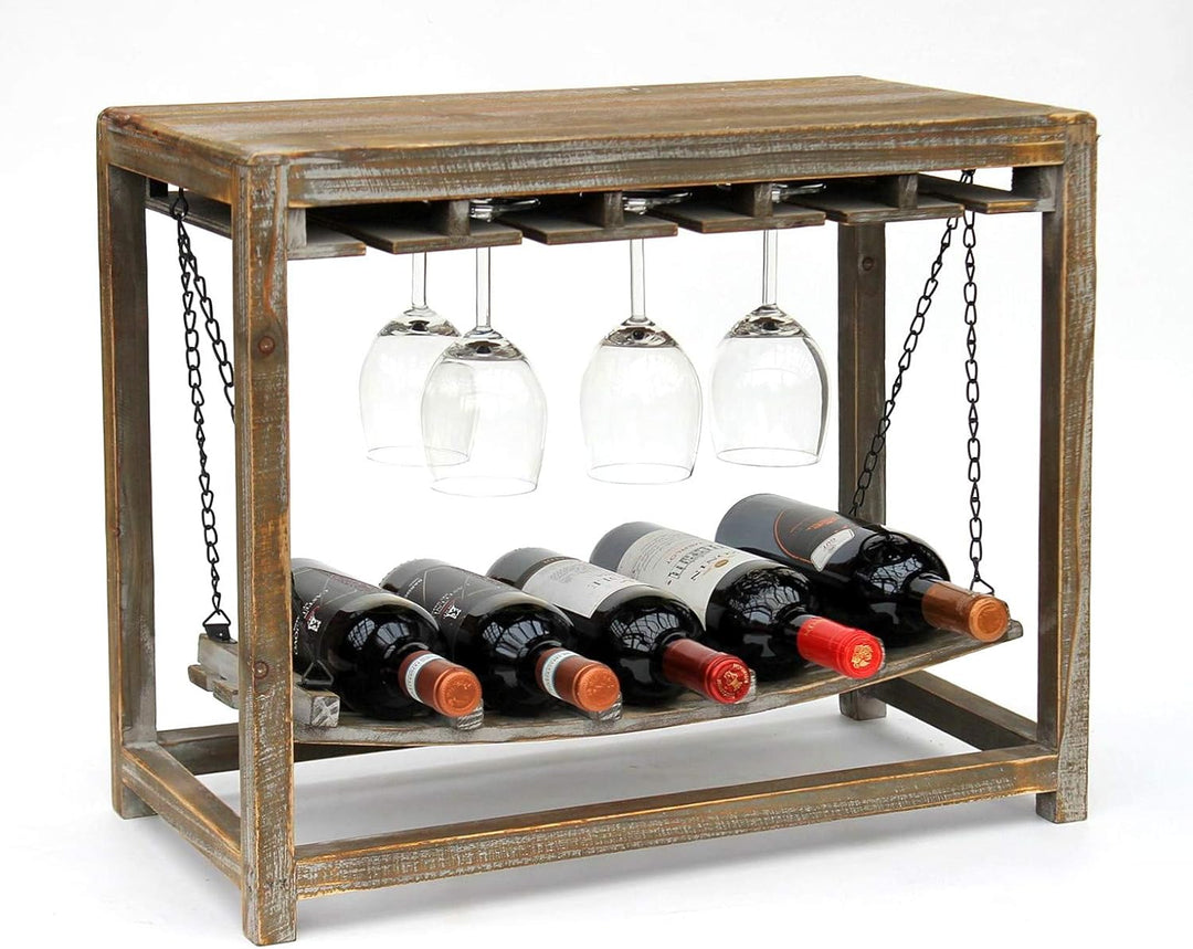 DanDiBo Weinregal Holz Braun mit Ablage 47 cm Flaschenregal mit Glashalter 9202-R Flaschenhalter Wei