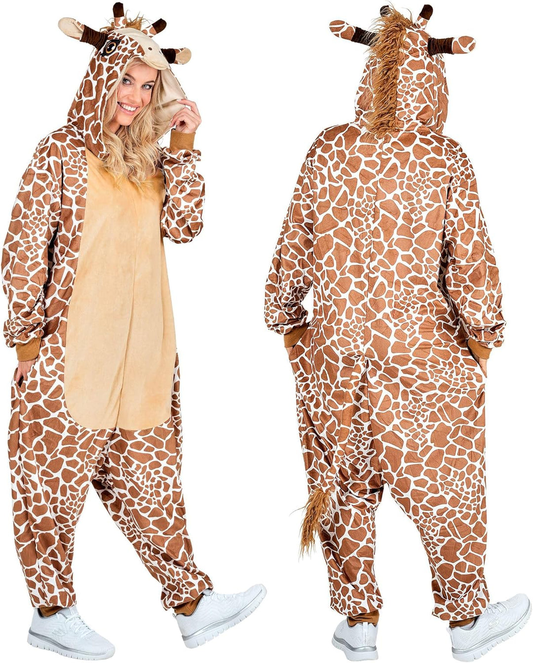W WIDMANN MILANO Party Fashion - Tier Overall für Erwachsene, weicher Plüsch Jumpsuit mit Kapuze, Ti