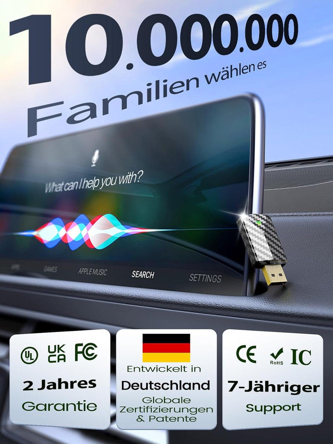 Mini CarPlay Wireless Adapter für Apple CarPlay, Android Auto Adapter für Auto GPS Navigation, Karbo