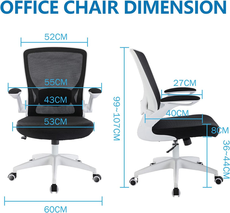 KERDOM Bürostuhl, Ergonomischer Schreibtischstuhl mit Klappbaren Armlehnen, 360° Drehstuhl Mesh Comp