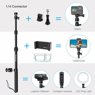 Smatree DS11S Teleskopstange aus Aluminiumlegierung, Selfie-Stick, kompatibel mit GoPro Hero 12/11/1