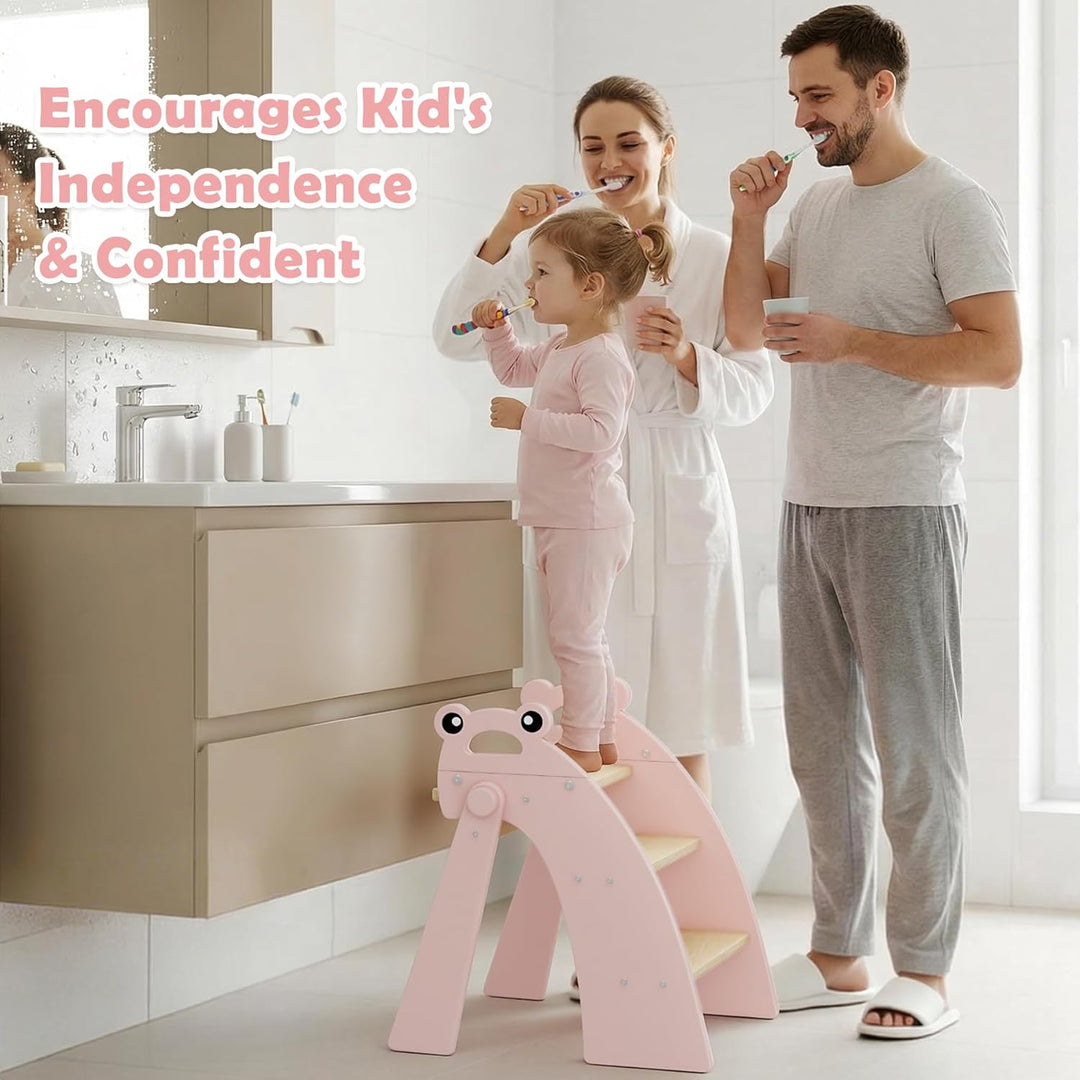 Tritthocker für Kinder Holz, 3 Stufen Kinderschemel, Trittschemel für Baby, Faltbar, Multifunktional