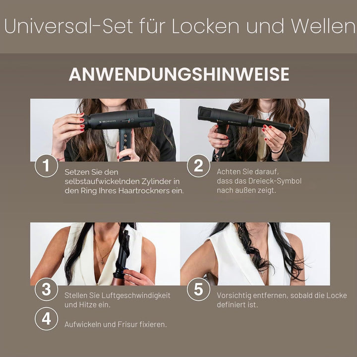 Gamma+ Lockenaufsatz-Set Curls & Waves | 2 Selbstaufrollende Zylinder für Locken und Wellen | Kompat