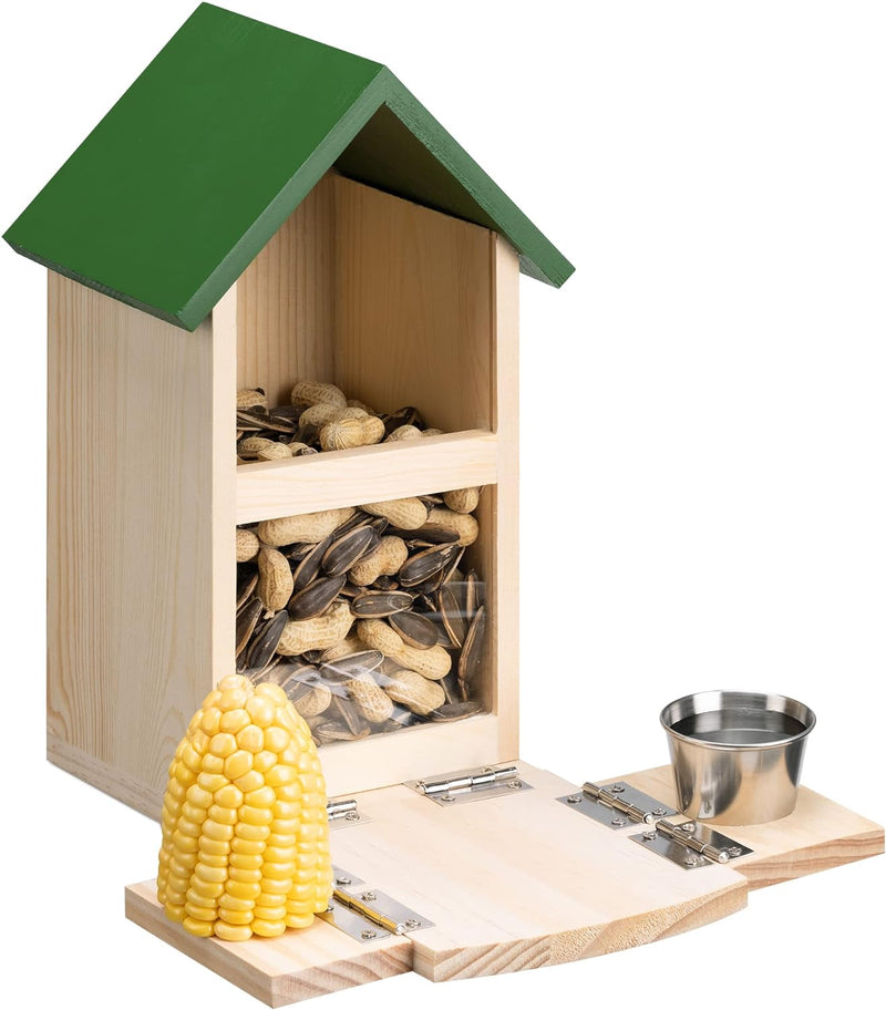 Navaris Eichhörnchen Futterhaus wetterfest aus Kiefernholz - Futterkasten 23x15x26cm - Futterautomat