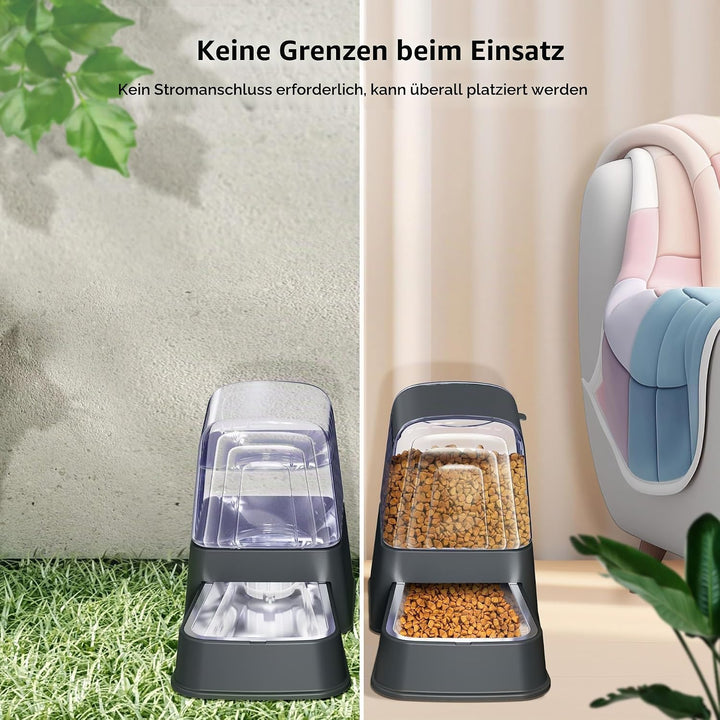 Hipidog Automatisches Futter- und Wasserspender-Set für Hunde und Katzen, mit Edelstahlnäpfen, Schwe