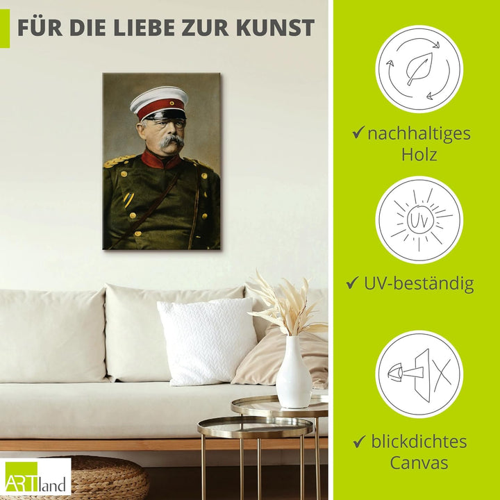 ARTland Leinwandbilder Wandbild Bild auf Leinwand 40x60 cm Wanddeko Otto von Bismarck Porträt Antik