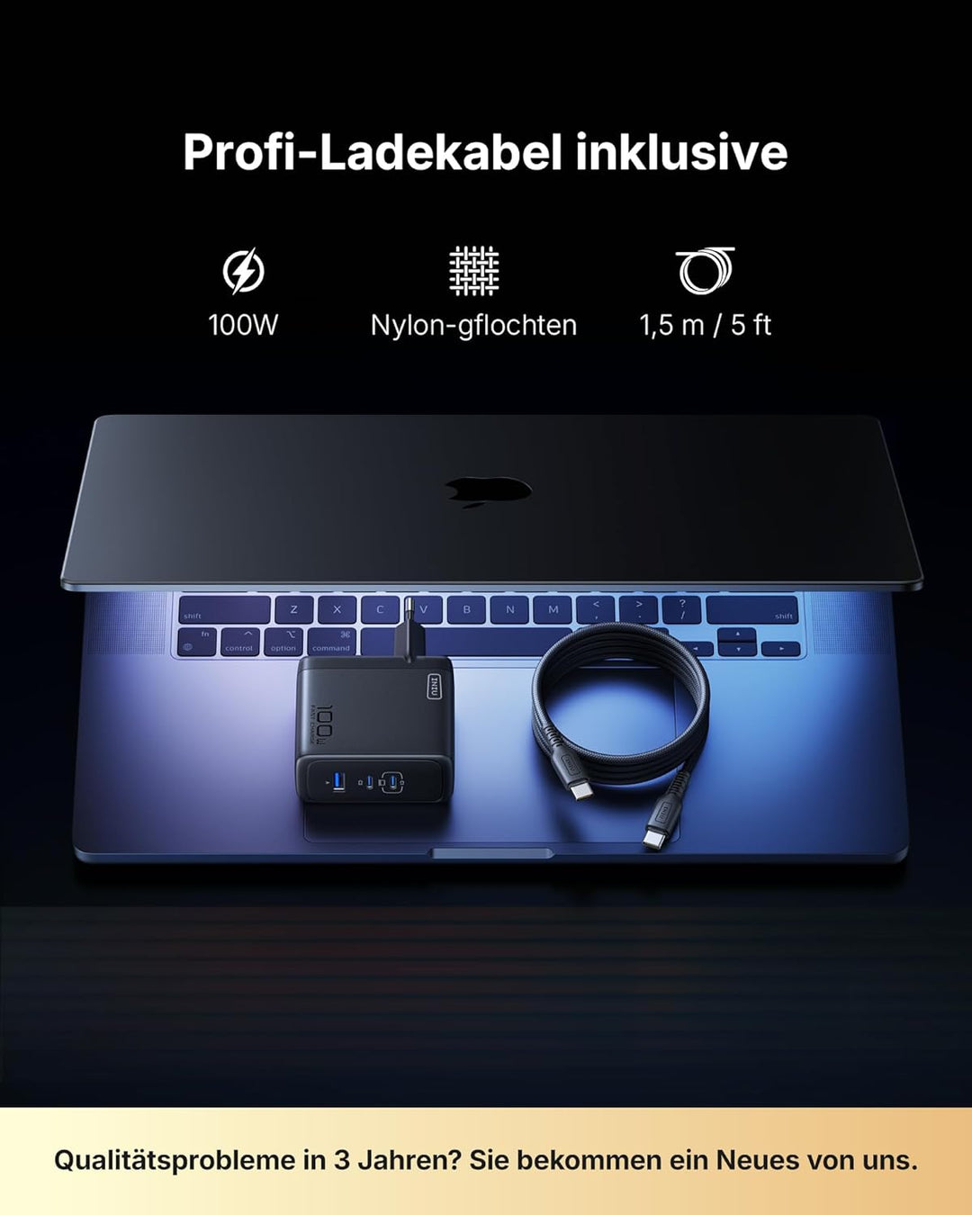 INIU 100W USB C SchnellLadegerät, (GaN Ⅲ) 3 Ports Laptop Netzteil PD PPS ladegerät Fast Charger, Kom