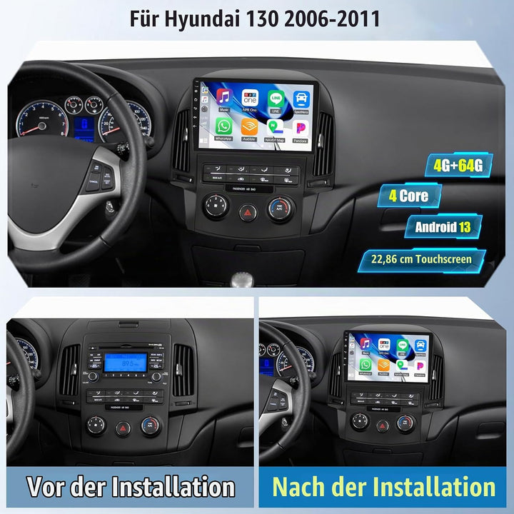 Android 15, 4G+64G CAMECHO Autoradio für Hyundai I30 2006-2011 mit Wireless Carplay Android Auto, 9