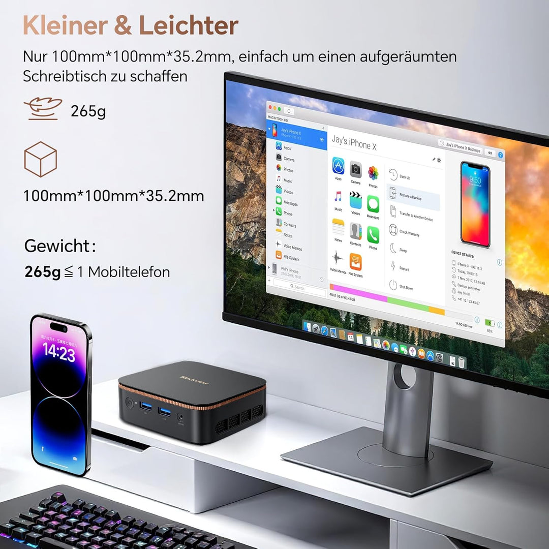 Blackview MP20 Mini PC Intel Twin Lake N150(bis zu 3,6 GHz), 16GB RAM 512GB SSD M.2 Micro Desktop Co
