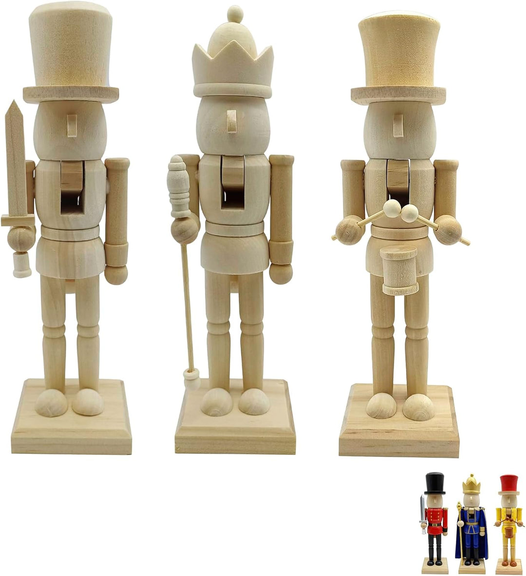 3 Stück Weihnachtens Nussknacker Aus Holz Zum Selber Bemalen, Handgefertigt Bemalbar Weihnachts Holz
